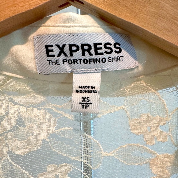 Women’s Express “Portofino” Cream Lace Floral Sheer Button Down Shirt - Picture 2 of 3